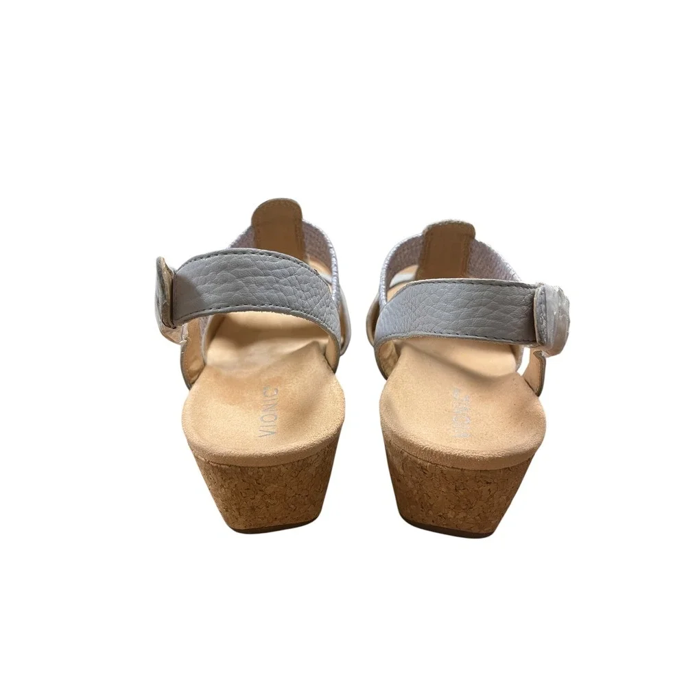 VIONIC Kaytie T-Strap Cork Wedge Sandal 10 NIB Gray Boho Coastal Luxury Office
